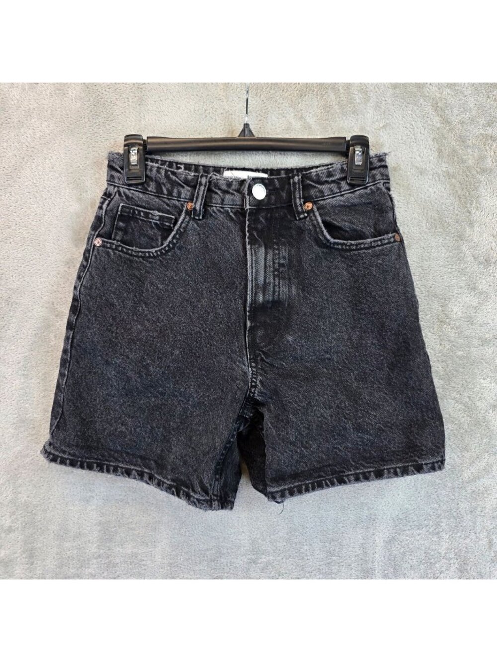 Zara Mom Denim Shorts Womens 4 Black Washed High Rise 5 Pocket Casual Summer